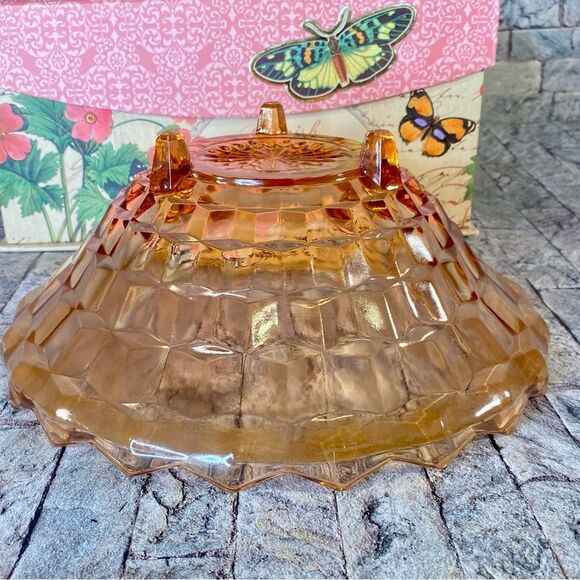 Vintage Large Pink Depression Glass Footed Bowl Cubed Pattern Salad Bowl - Picture 7 of 9